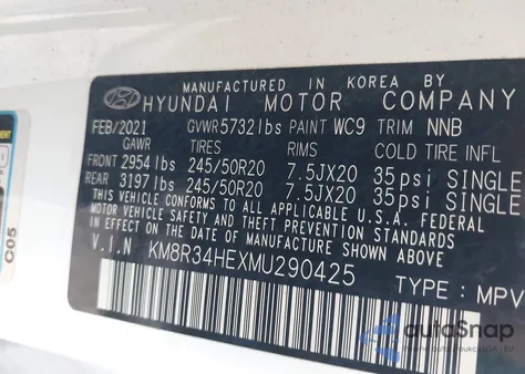 2021 Hyundai Palisade Sel из США, поврежденный, VIN KM8R34HEXMU290425